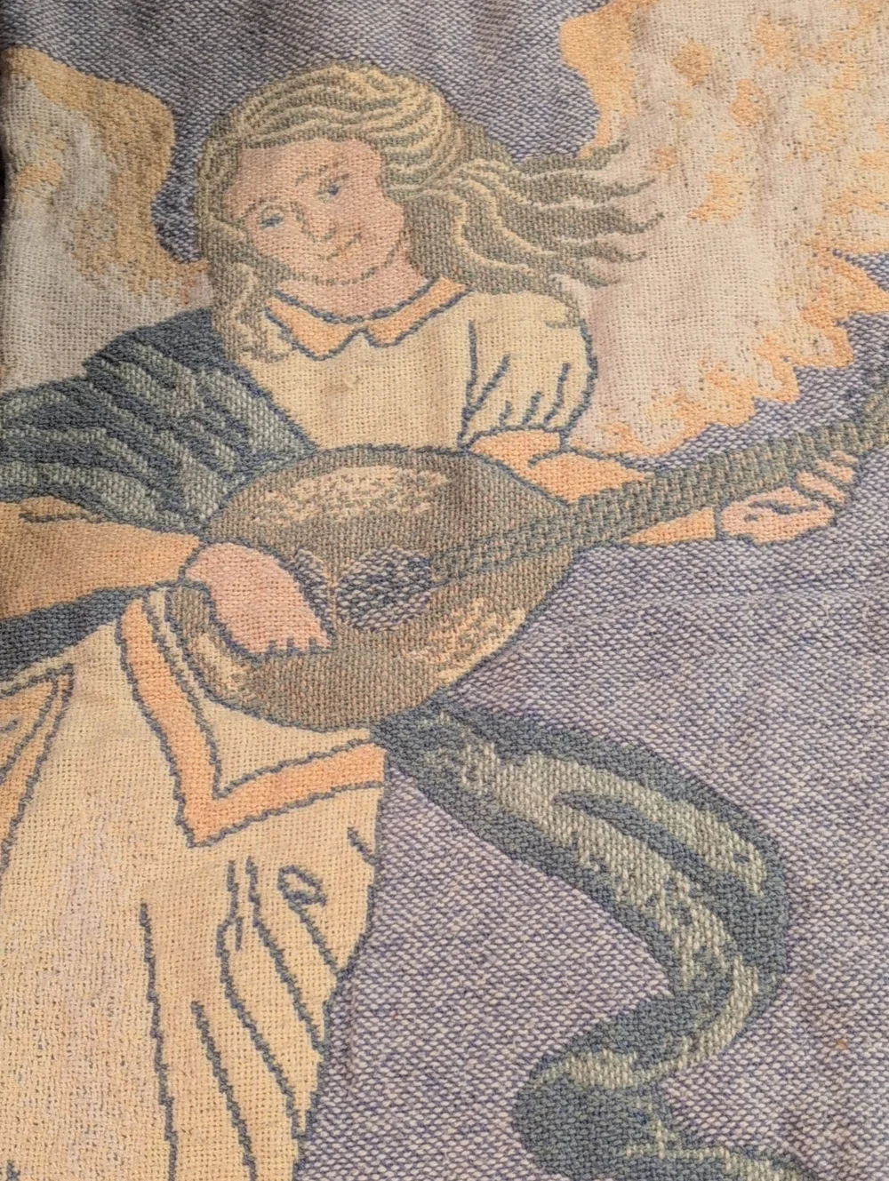 Angel with Lute Tapestry Wall Art, Throw,Cream and Blue 65x45